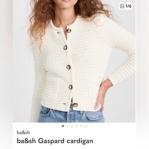 ba&sh Gaspard Ivory Textured Knit Button-Front Cardigan Size Large